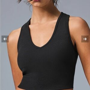 ALO Yoga Black Goddess Ribbed Cropped Racerback Tank